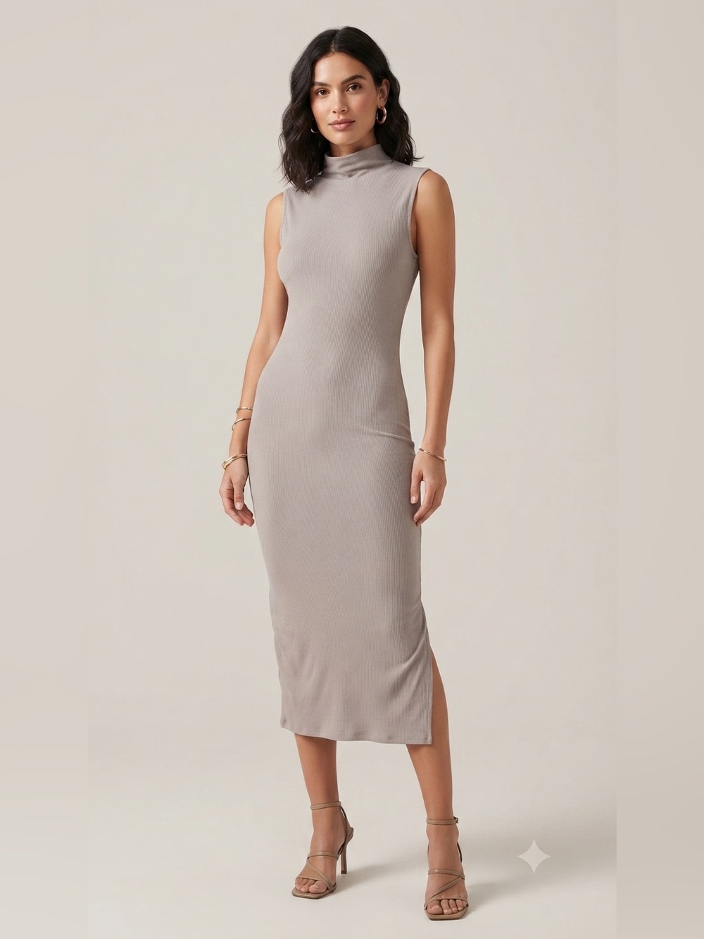 House of Harlow 1960 Ribbed Mock Neck Midi Dress